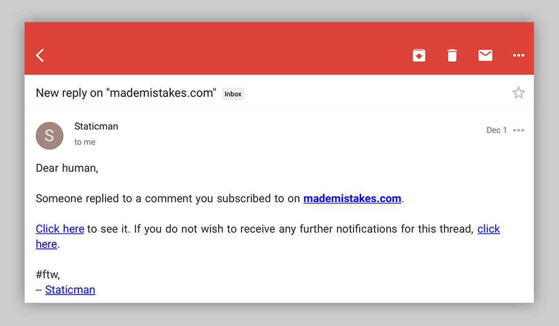 Staticman reply email notification