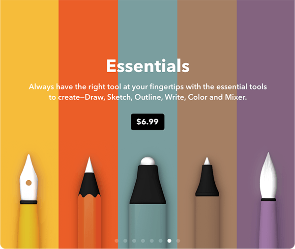 Paper 53 Essentials tools In-App purchase screen