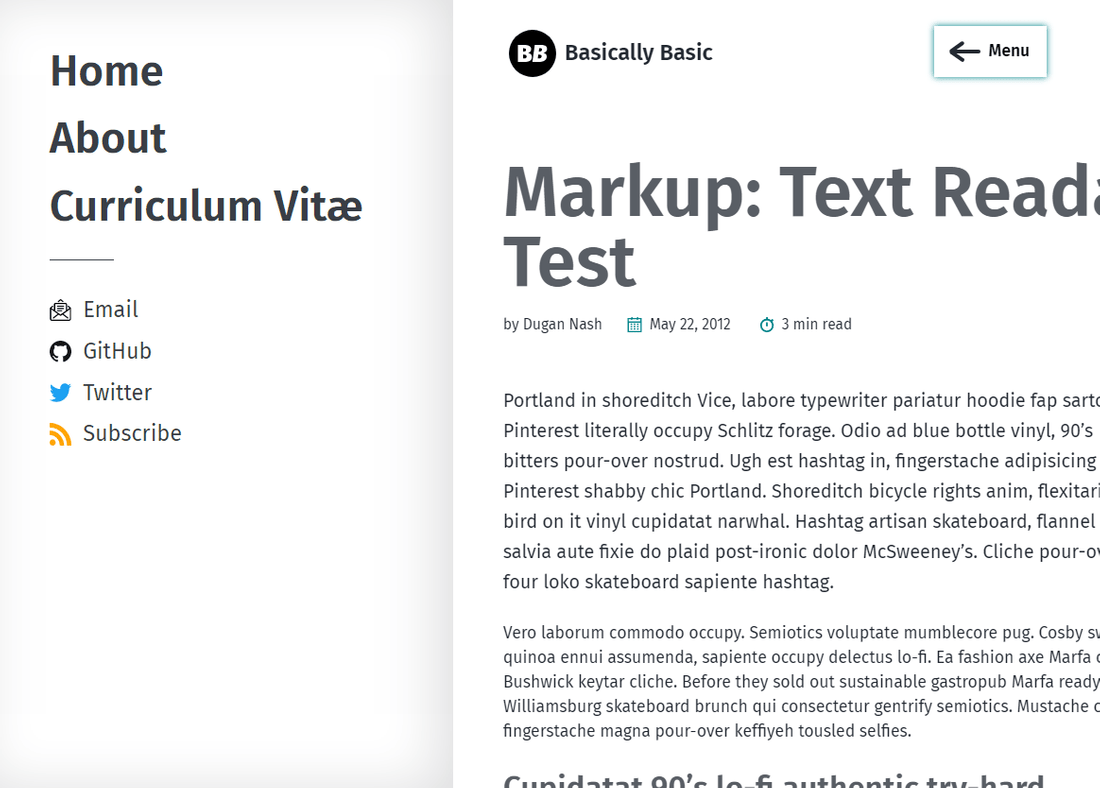 Screenshot of page with off-canvas menu