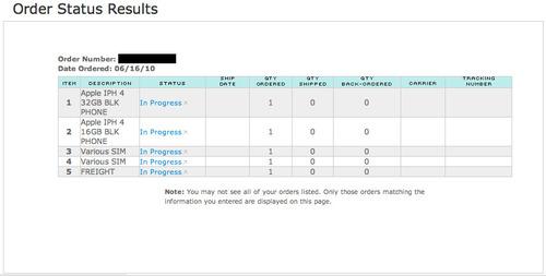 iPhone 4 order status