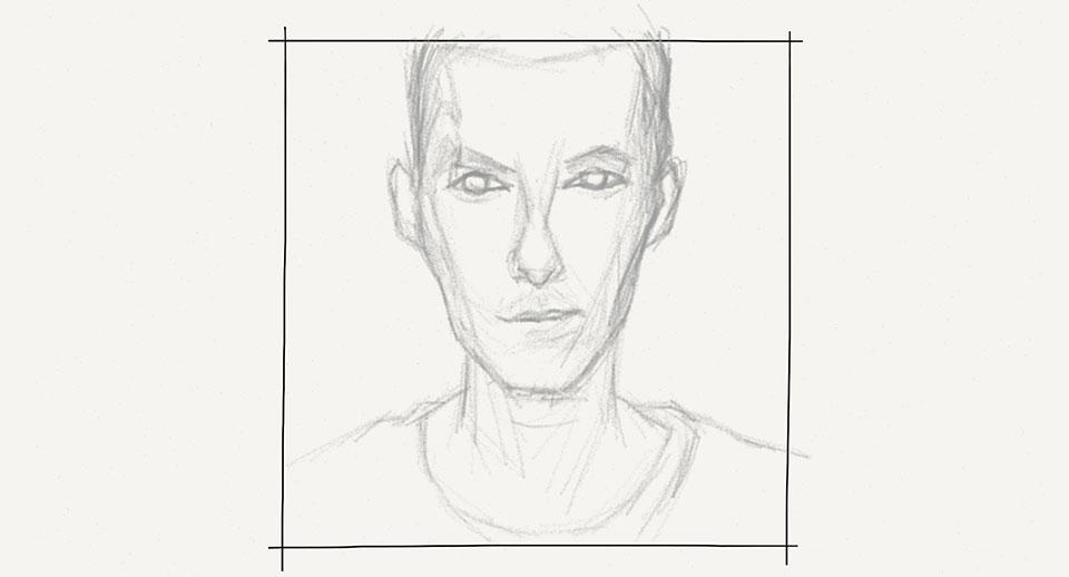 Light pencil sketch of a man drawng digitally with Paper app