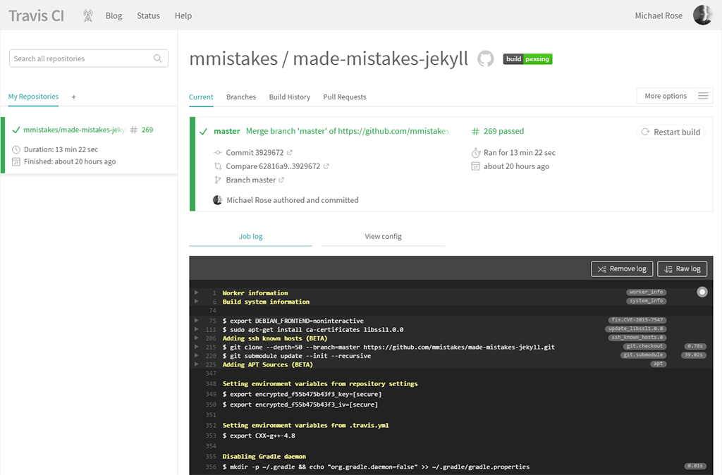 Travis CI interface screenshot