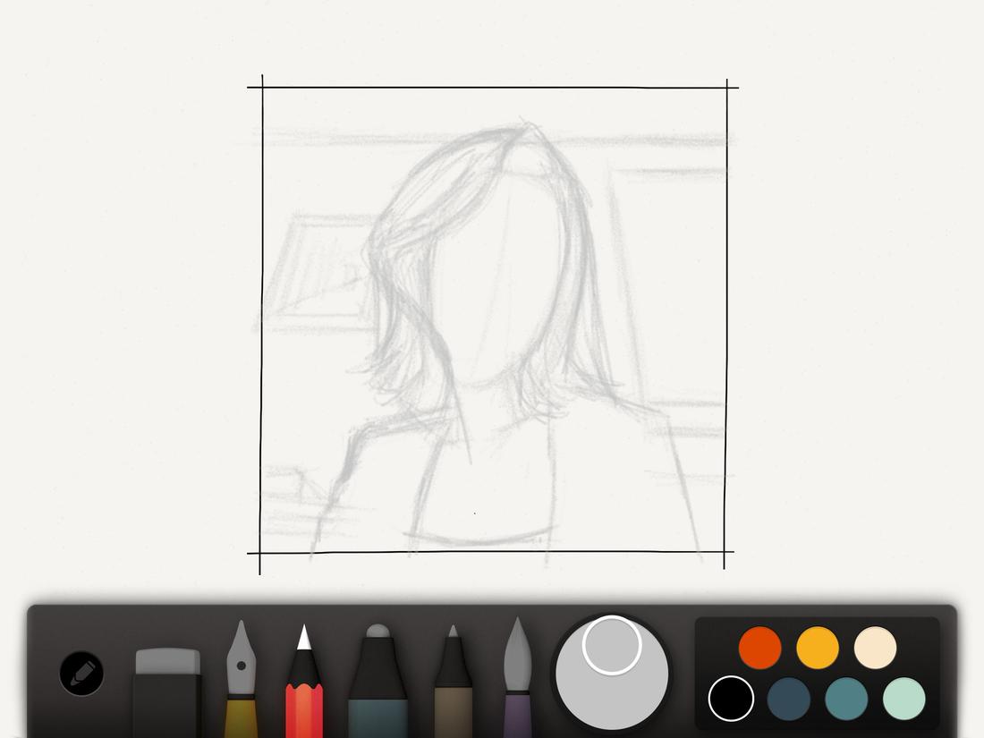 Beginning the portrait with a pencil sketch