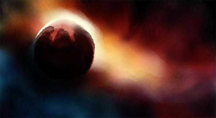 screenshot of painting a dark shadow across a planet