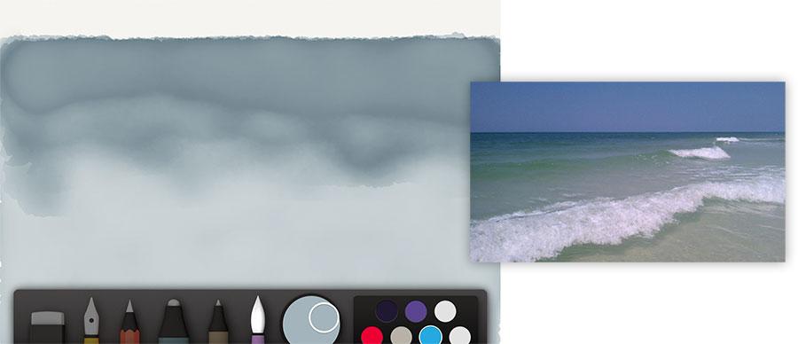 screenshot faded blue water with two coats