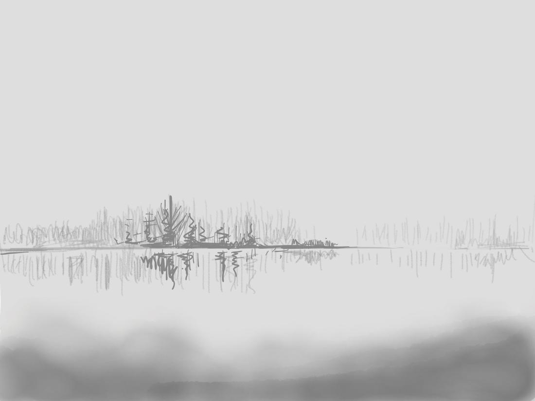drawing the trees reflected in the water