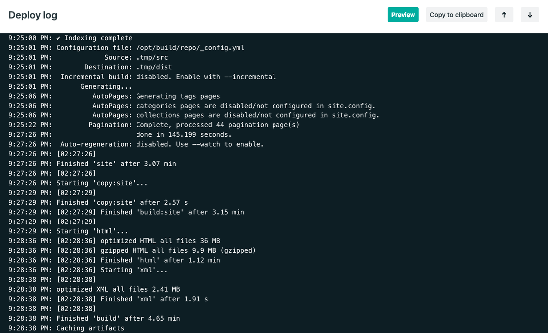 Screenshot of Netlify's deploy log for Made Mistakes