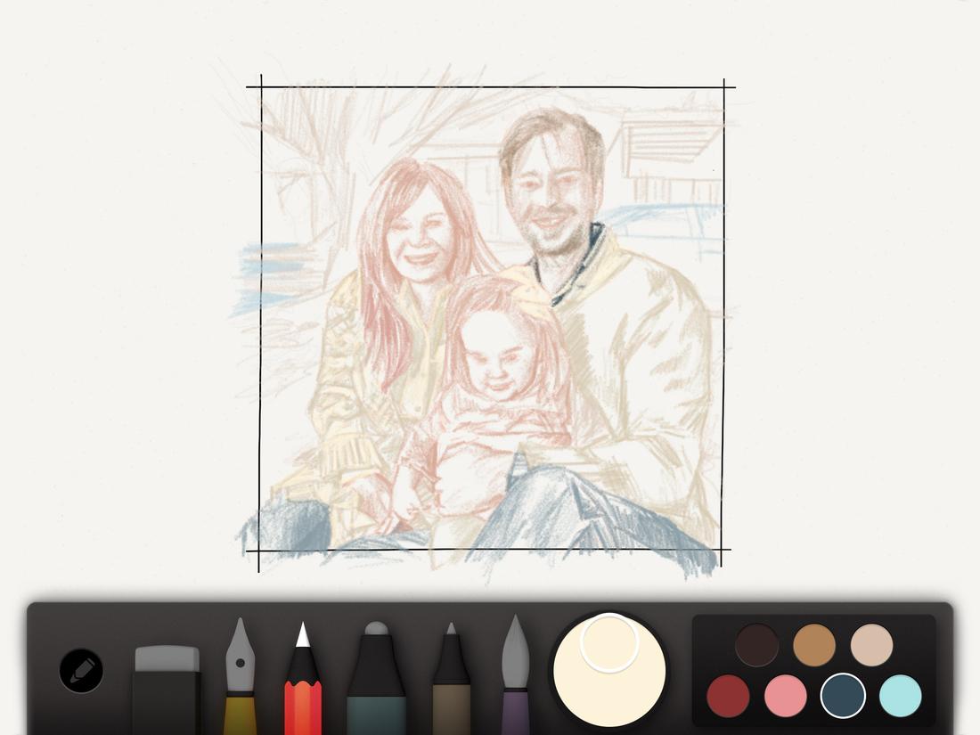 Beginning the portrait with a pencil sketch