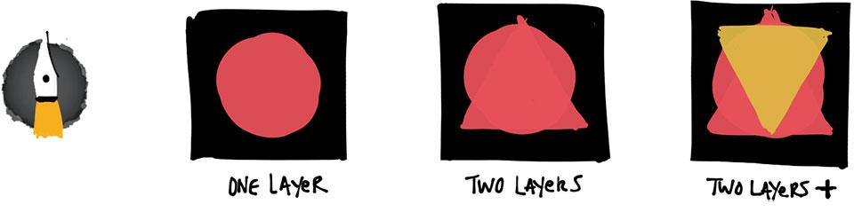 Fountain pen shapes to show the tool's opacity