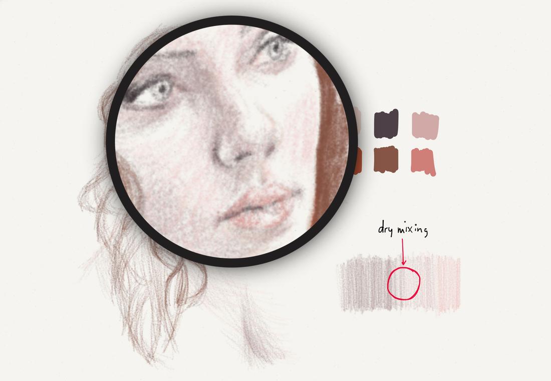 dry mixing colored pencils