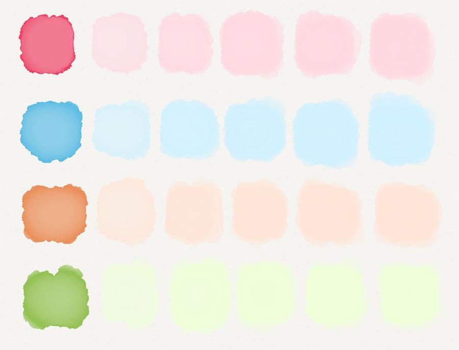 Various tints made by mixing colors with white