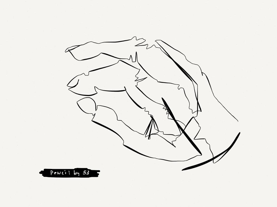 blind contour drawing of a hand drawn with a Pencil by 53