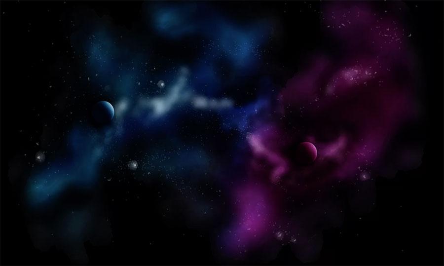 finished space scene painted with just a finger