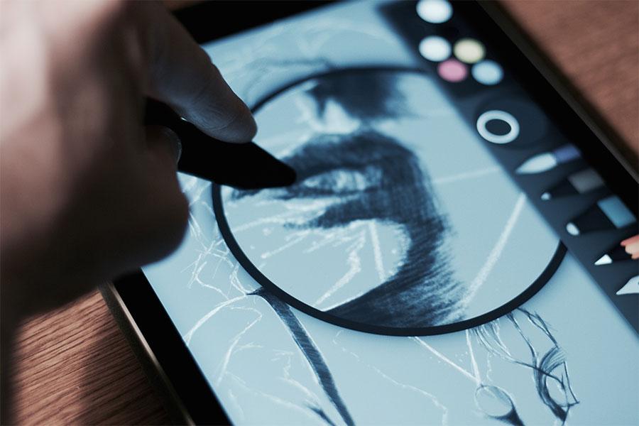 tracing and shading over white while adding detail using Pencil in Paper