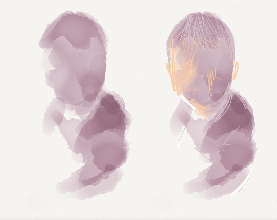 Blocking out shapes with watercolor