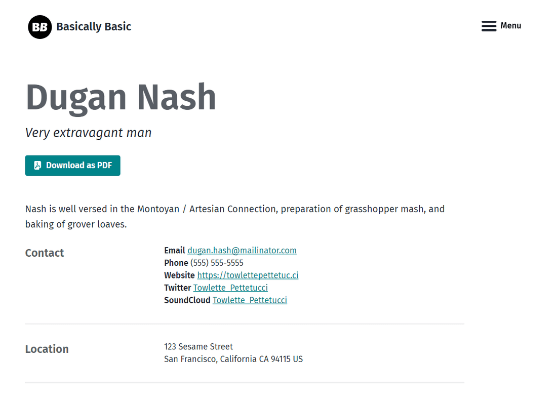 Screenshot of CV/Resume page