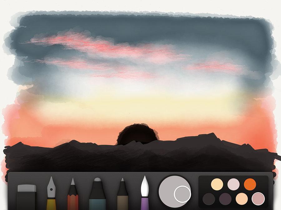 screenshot of sun and hills in silhouette