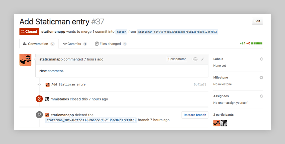 Staticman pull request merge on GitHub